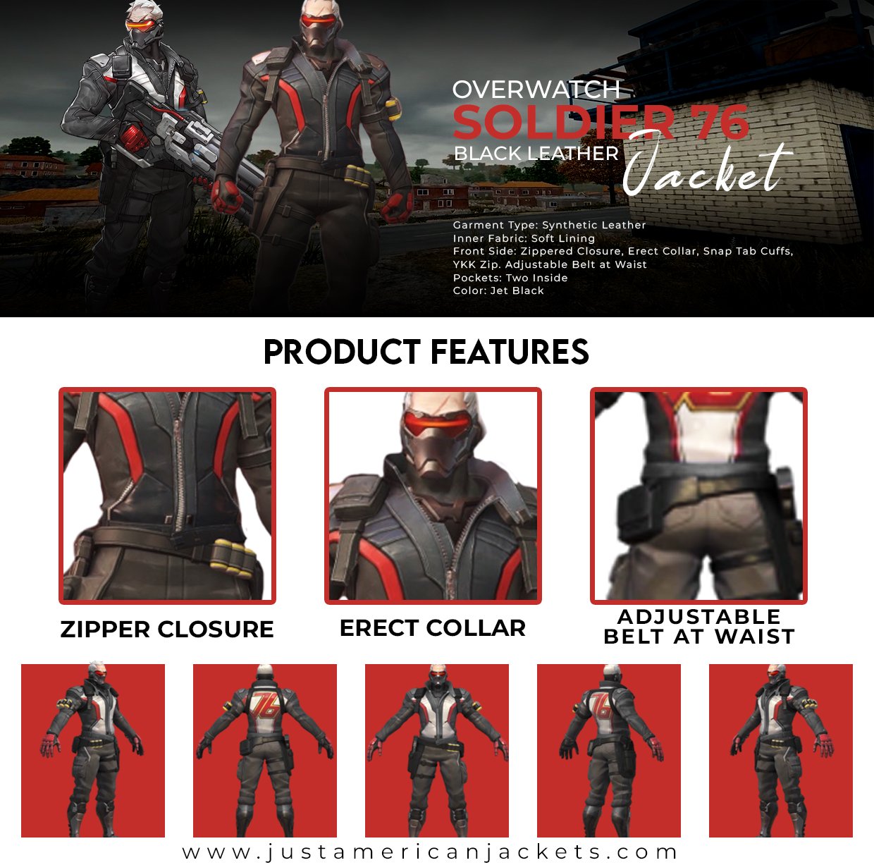 Overwatch Soldier 76 Black Leather Jacket InfoGraphic Post