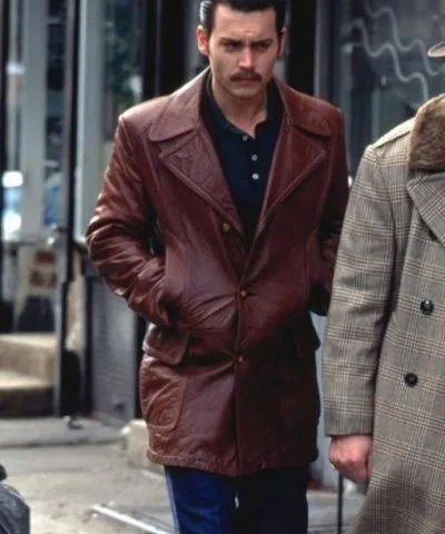 Johnny Depp Donnie Brasco Brown Leather Coat