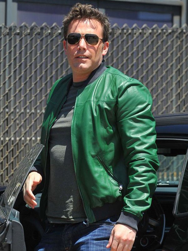 Ben Affleck Green Leather Jacket Ben Affleck Green Bomber Leather Jacket