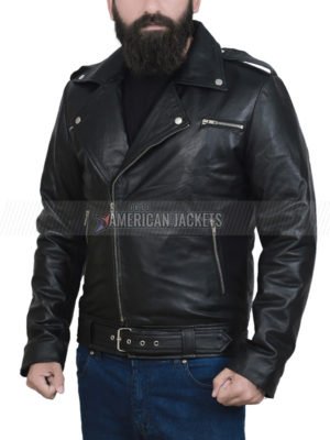 Mens Classic Black Leather Biker Jacket