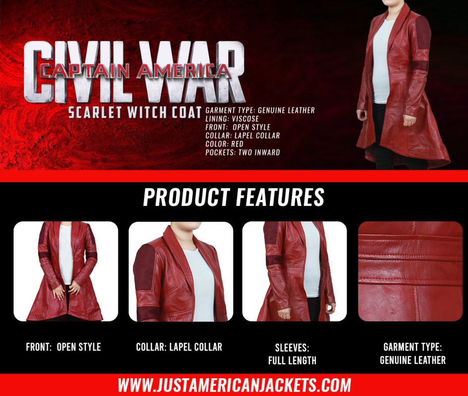 Civil War Scarlet Witch Red Coat Just American Jackets
