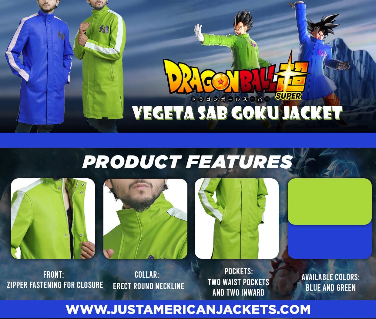 Vegeta Dragon Ball Super Broly SABB Blue and Green Jacket