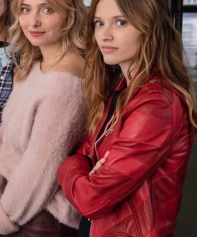 Manon De­mis­sy Red Motorcycle Leather Jacket in Skam France