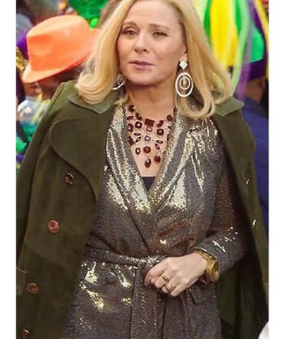 Filthy Rich Kim Cattrall Green Coat