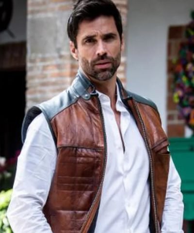 Matías Novoa TV Series La Herencia Brown Leather Vest
