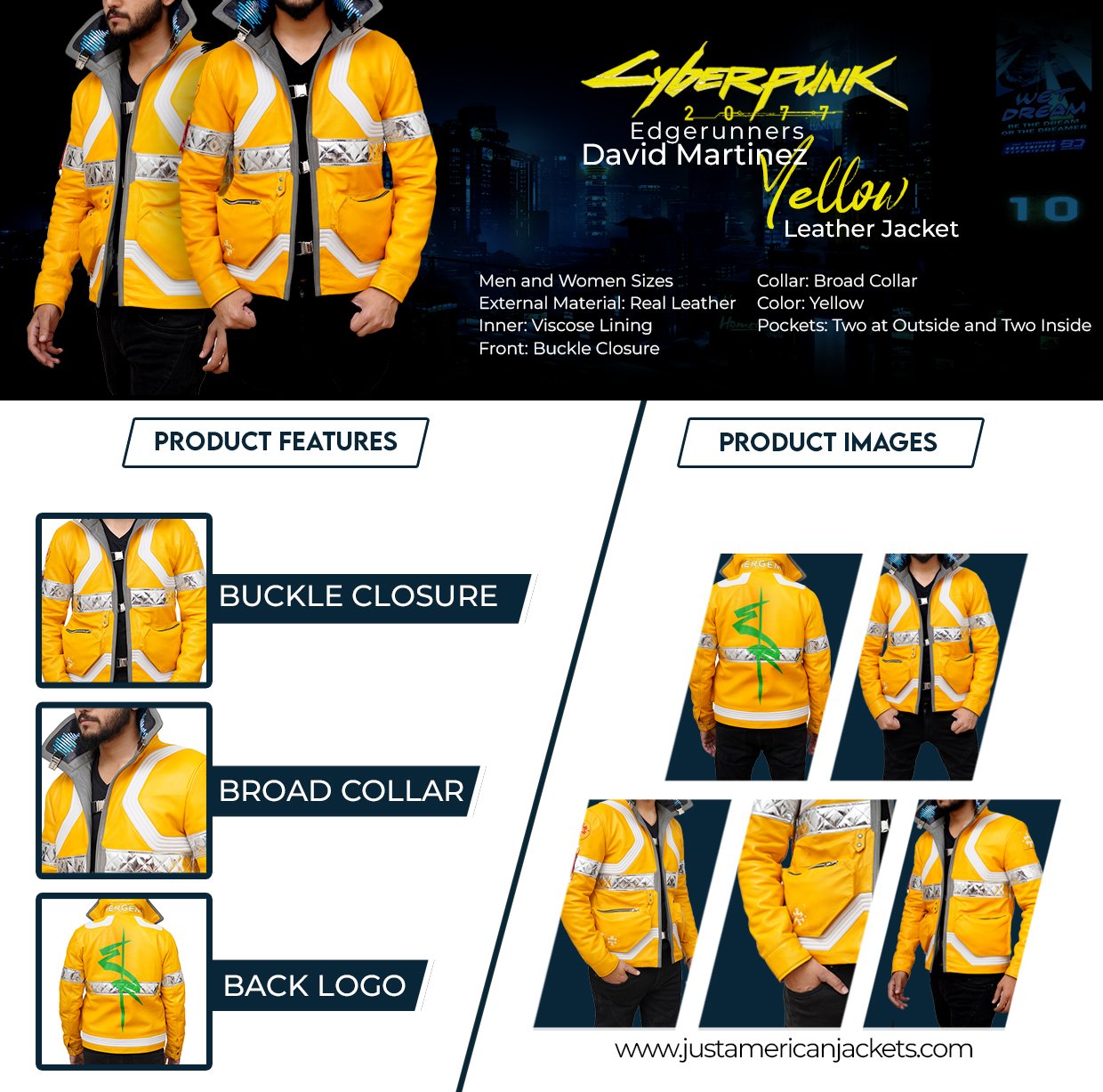 Cyberpunk 2077 Edgerunners David Martinez Yellow Leather Jacket Info Graphic Post