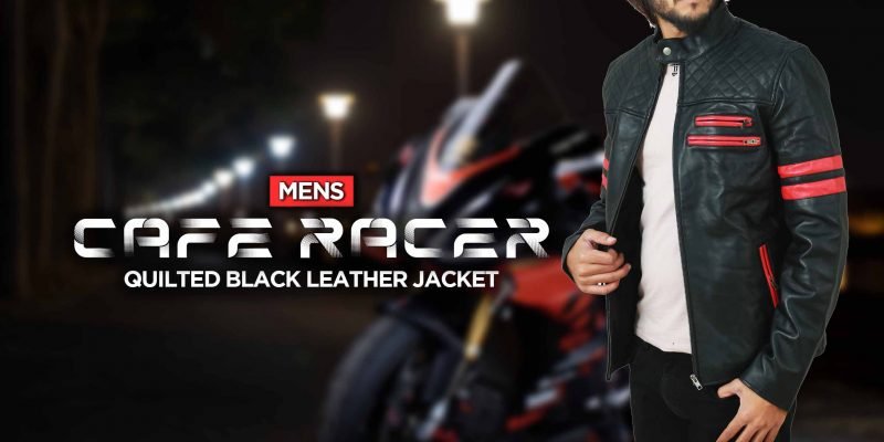 Mens Cafe Racer Quilted Black Leather Jacket