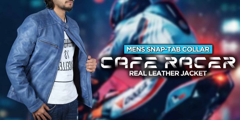 Mens Cafe Racer Snap-Tab Collar Real Leather Jacket
