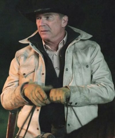 Yellowstone 2022 Kevin Costner White Leather Jacket