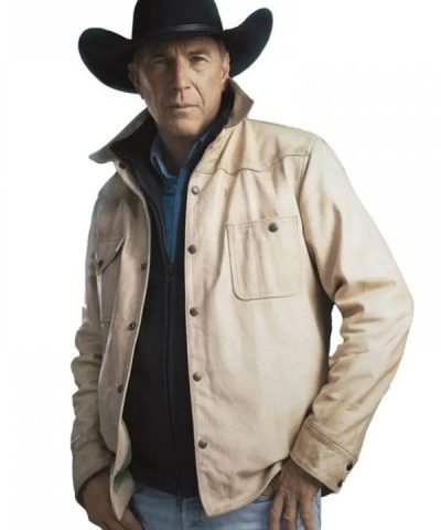 Yellowstone 2022 Kevin Costner White Leather Jacket