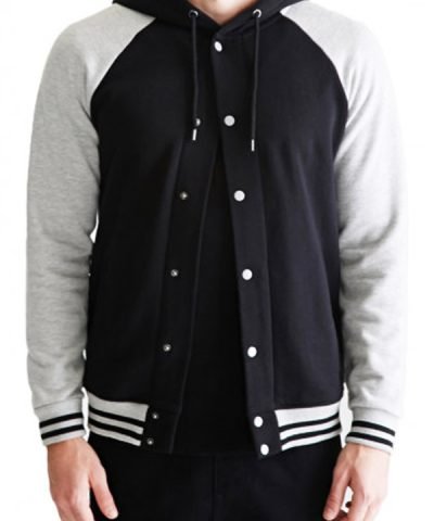 Men’s Causal Adjusted Hooded Black and Grey Varsity Jacket