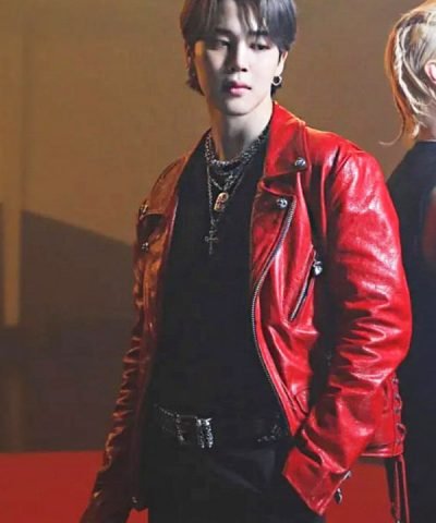 BTS Band Singer Jimin Red Leather Jacket