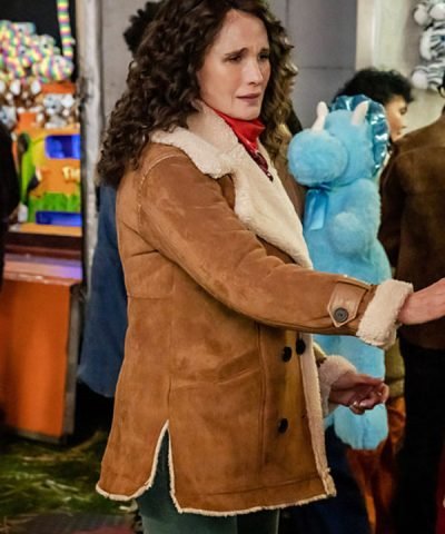 Andie MacDowell The Way Home (2023) Del Landry Brown Shearling Jacket