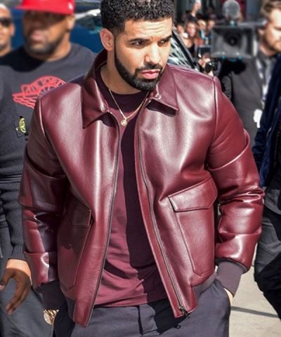 Canadian Rapper Drake Maroon Leather Bomber Jacket