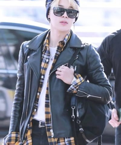 BTS Jimin Black Leather Jacket