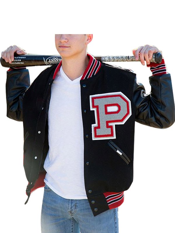 Capital P Leather Wool Black Varsity Jacket - Just American Jackets