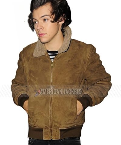 American Singer Harry Styles Brown Shearling Jacket