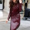 Zendaya Fashion Event Burgundy Leather Trench Coat