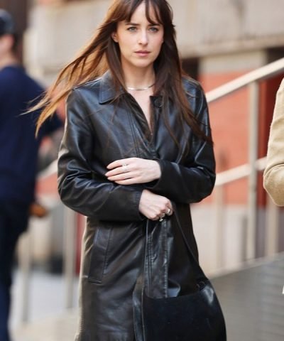 Dakota Johnson Movie Materialists Black Long Leather Jacket