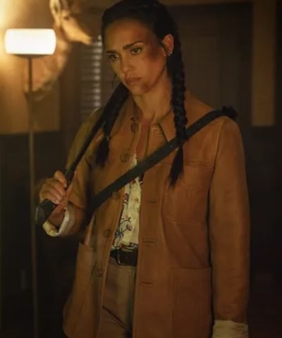 Trigger Warning Jessica Alba Brown Leather Jacket