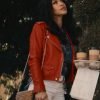 V. Stiviano TV Series Clipped 2024 Cleopatra Coleman Red Leather Jacket