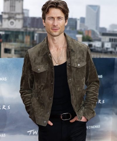 Tyler Owens Twisters Movie Event 2024 Glen Powell Brown Suede Jacket
