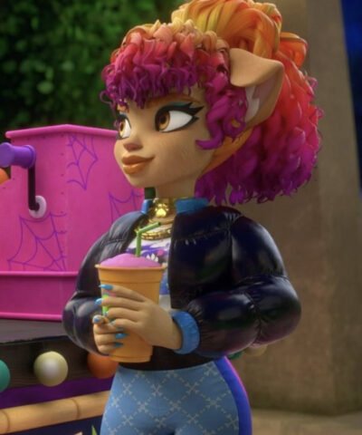 Monster High 2024 TV Series Clawdeen Wolf Black Puffer Cropped Jacket