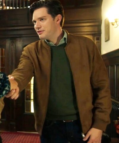 Haunted Wedding 2024 Dominic Sherwood Brown Suede Leather Jacket