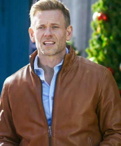 A Christmas Less Traveled Movie 2024 Eric Johnson Brown Leather Jacket