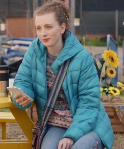 TV Series Whitstable Pearl 2024 Rachel Woodward Carlton Blue Hooded Puffer Jacket