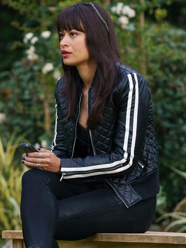 Sonia Mena Tell Me Lies S01 Black Quilted Jacket TV Series Tell Me Lies Sonia Mena Black Quilted Bomber Jacket
