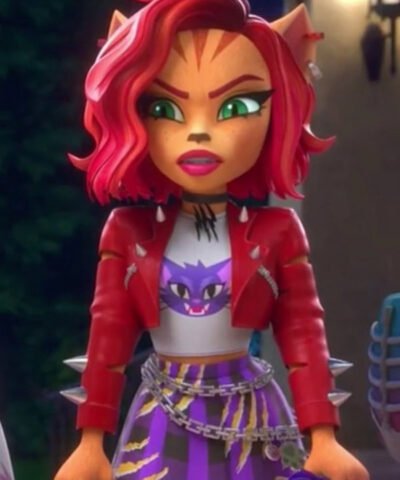 Monster High 2024 TV Series Toralei Stripe Cropped Red Leather Studded