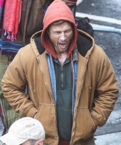 The Running Man Movie 2025 Glen Powell Brown Hooded Cotton Jacket