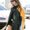 Hailey Bieber Black and Yellow Leather Jacket