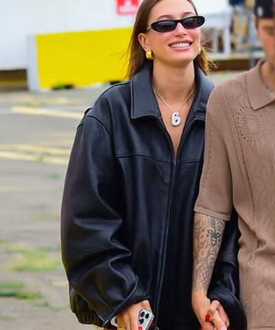 Hailey Bieber Black Leather Jacket
