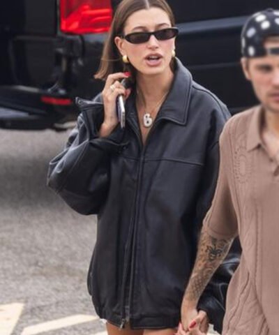 NYC Hailey Bieber Black Leather Jacket