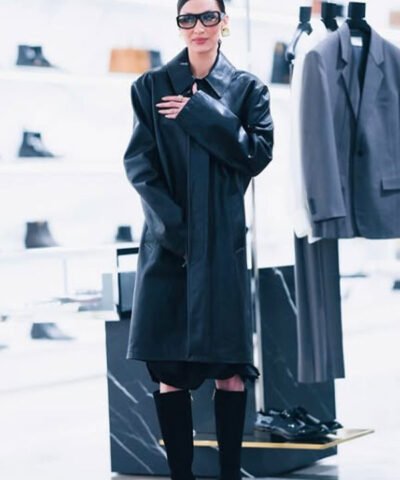 Bella Hadid Black Leather Coat