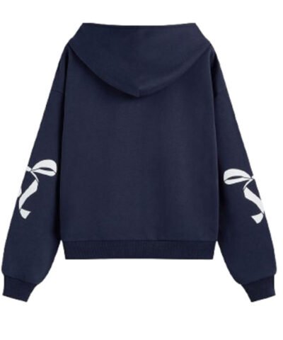 Bow Printed Blue Hoodie