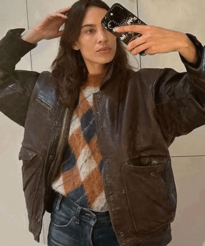 Shop Alexa Chung CFS 2025 Leather Jacket