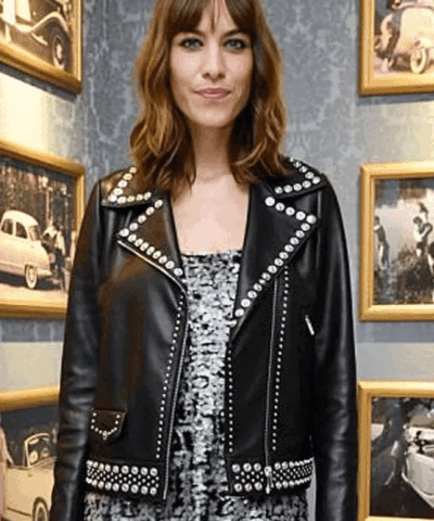 Buy Alexa Chung Miu Miu PFW Show Black Studded Biker Jacket