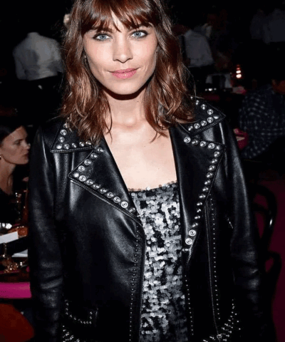 Shop Alexa Chung PFS Black Biker Leather Jacket