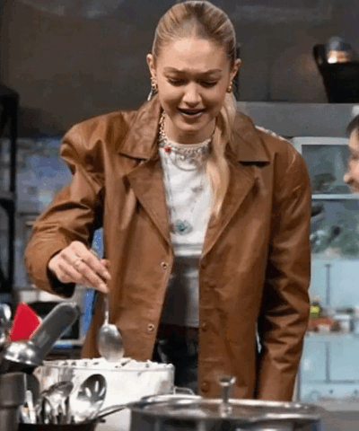Shop Gigi Hadid Beat Bobby Flay 2025 Leather Blazer