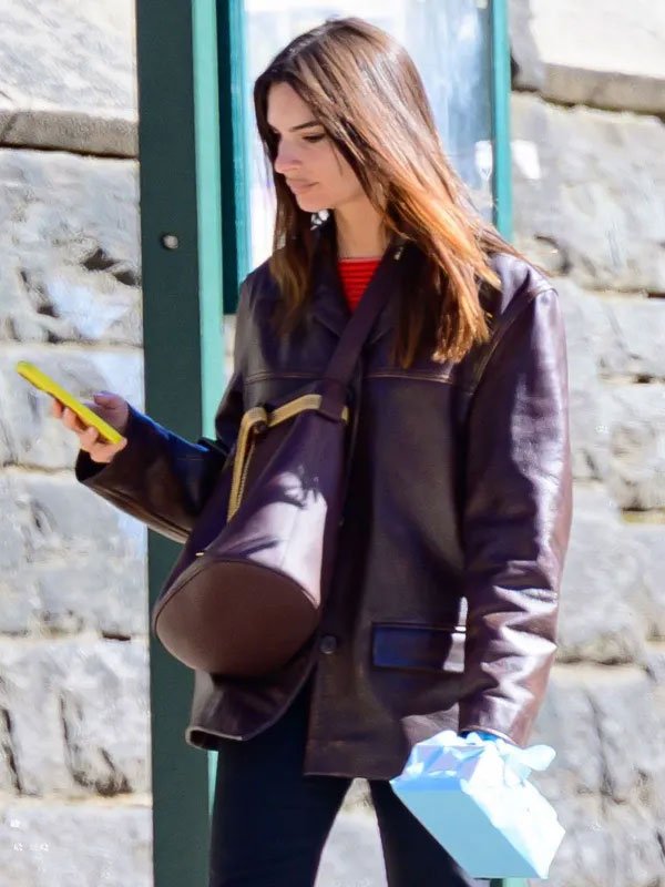 Emily Ratajkowski NYC 2025 Jacket Shop New York City Street Style Emily Ratajkowski Leather Jacket