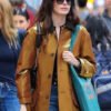 Shop American Actress Anne Hathaway NYC Street Style 2025 Brown Jacket