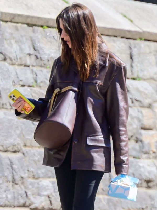 New York City Street Style Emily Ratajkowski Leather Jacket Buy Street Style Emily Ratajkowski Leather Jacket