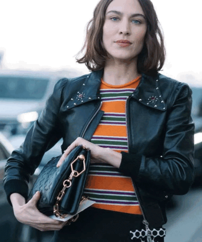 Shop Alexa Chung Paris Fashion Week Black Bomber Jacket