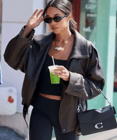 Buy Paris Street Style Laura Harrier Brown Leather Jacket