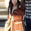 Buy Olivia Rodrigo Brown Suede Leather Coat