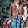 Shop NYC Gigi Hadid Street Style 2025 Brown Leather Jacket