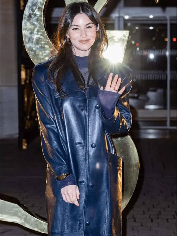 Gracie Abrams Leather Long Coat Shop Gracie Abrams Blue Long Coat